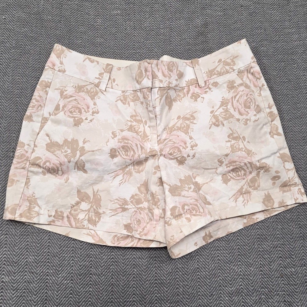 Ann Taylor Womens Floral Rose Print Chino Shorts Pink Cream Size 8 344668